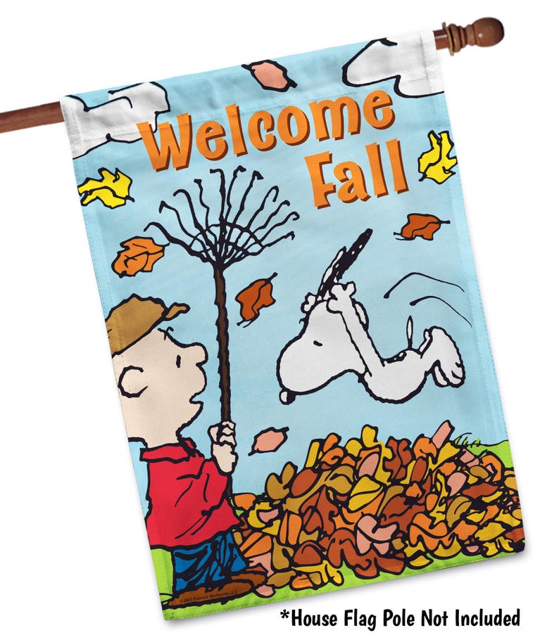 Snoopy Charlie Brown Fall Flag, Peanuts Fall Garden Flag, Fall Welcome Decor, Funny Peanuts Snoopy Flag, Peanuts Lover Gift, Fall Decoration House Flag 28 x 40 inches