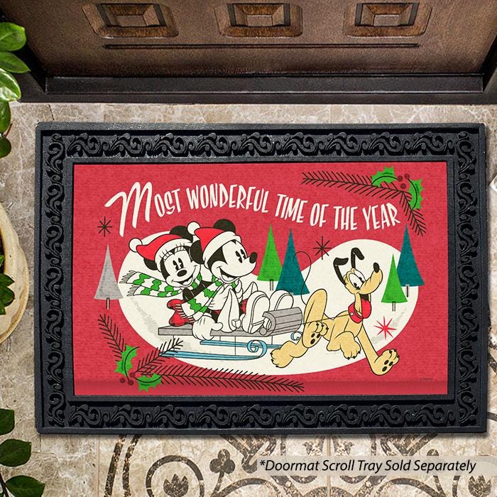 Disney Mickey and Minnie Sledding Doormat, Mickey Minnie Christmas