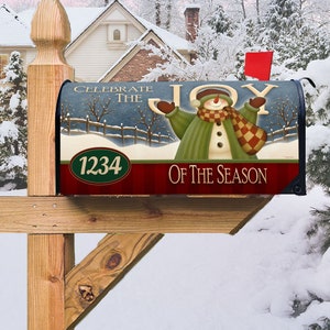 Mailbox Cover, Celebrate the Joy of the Season Snowman Mailbox Cover – 6.5″ W x 8.5″ H x 19″ L, Thick Magnetic Material, Christmas