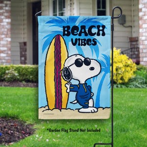 Snoopy Summer Beach Flag Peanuts Surfer Snoopy Coastal Garden Flag Seasonal Outdoor Home Peanuts Summer Beachhouse Decor Snoopy Lover Gift