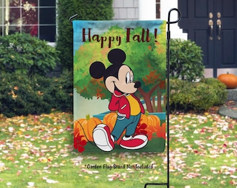 Happy Fall Mickey Mouse Garden Flag, Disney Mickey Fall House Flag, Fall Pumpkin Patch Mickey Mouse Welcome, Disney Fall Home Decor