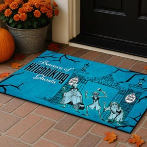 Haunted Mansion Hitchhiking Ghosts Halloween Decor Doormat Disney Ghost Halloween Door mat, Beware of Hitchhiking Ghosts Foolish Mortals
