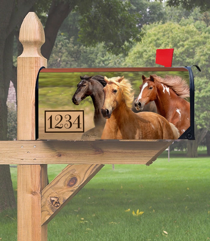 Galloping Horses Magnetic Mailbox Cover, Horse Farm Decor Mailbox Topper, Horse Decorations Outdoor Farmhouse Decor, Horse Lover Gift