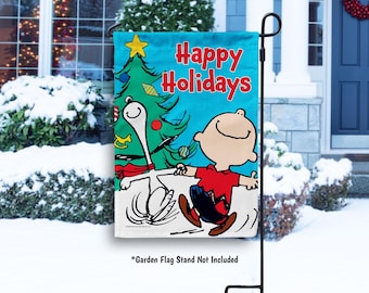 PEANUTS® Christmas Snoopy and Charlie Brown Garden Flag, Snoopy Christmas House Flag, Peanuts Christmas Decor, Snoopy Outdoor Christmas - PR