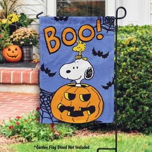 PEANUTS® Snoopy and Woodstock Halloween Garden Flag, Snoopy Halloween Outdoor Decor, Peanuts Halloween Yard Flag Decorations - PR