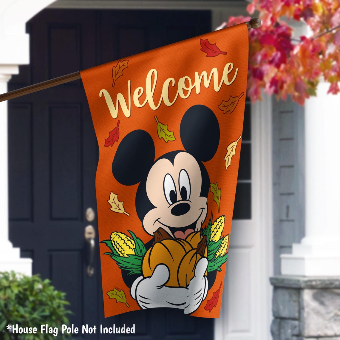 Mickey Mouse Fall Garden Flag, Disney Fall Mickey Mouse Welcome House ...