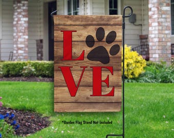 Love Paw Print Dog Garden Flag, Pet Pawprint Yard Flag Decor, Dog Mom Gift, Pet Welcome Flag, Outdoor Farmhouse Garden Decor - PR