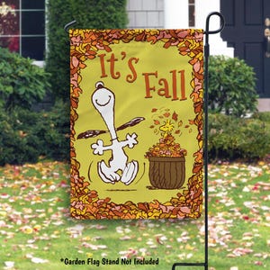 Snoopy Fall Garden Flag, Snoopy and Woodstock Fall Outdoor Decor, Peanuts Fall Yard Flag, Fall House Flag, Peanuts Autumn Porch Decor