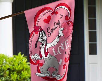 Disney Goofy Flag Valentines Day Outdoor Yard Flag, Disney A Goofy