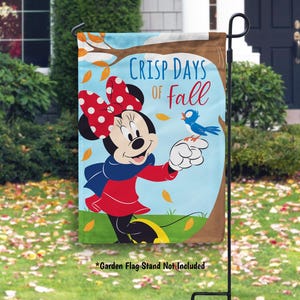 Disney Minnie Fall Garden Flag, Minnie Disney Autumn House Flag, Minnie Mouse Fall Outdoor Decor, Fall House Decor, Disney Lover Gift image 1