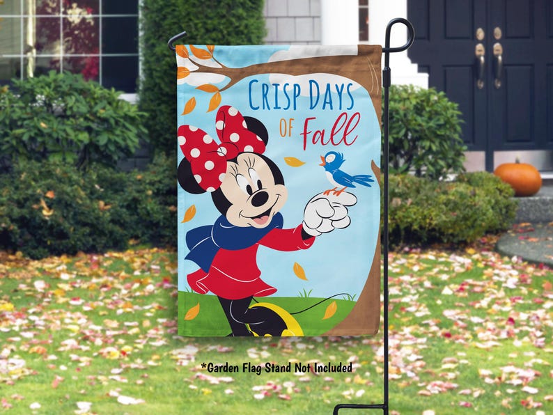 Disney Minnie Fall Garden Flag, Minnie Disney Autumn House Flag, Minnie Mouse Fall Outdoor Decor, Fall House Decor, Disney Lover Gift image 1