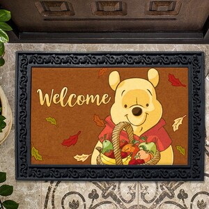 Disney, Disney Fall Pooh Welcome Doormat - 18" x 30", Outdoor/Indoor, Heavy Duty Recycled Rubber, Non-Slip Backing, Doormat, Fall