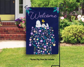 Peanuts Doghouse of Flowers Snoopy and Woodstock Garden Flag or House Flag, Spring