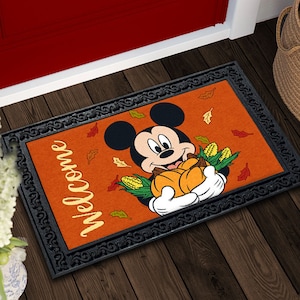 Disney, Disney Fall Mickey Welcome Doormat - 18" x 30", Outdoor/Indoor, Heavy Duty Recycled Rubber, Non-Slip Backing, Doormat, Fall