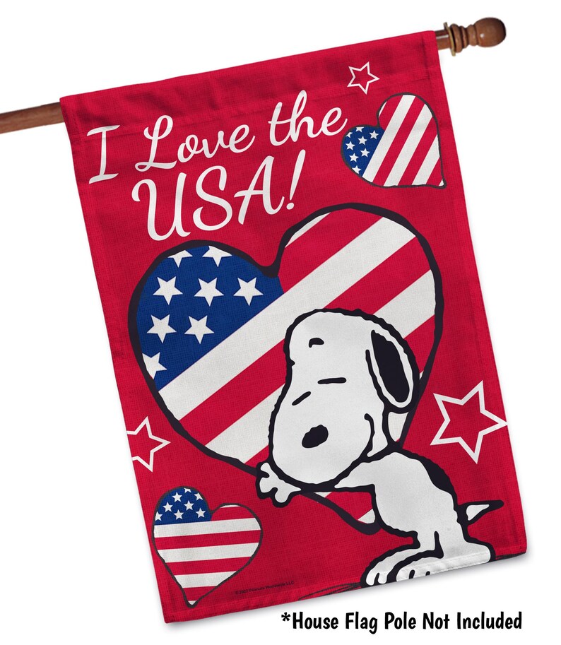 PEANUTS® I Love the USA Snoopy - Garden or House Flag - July 4th Yard ...