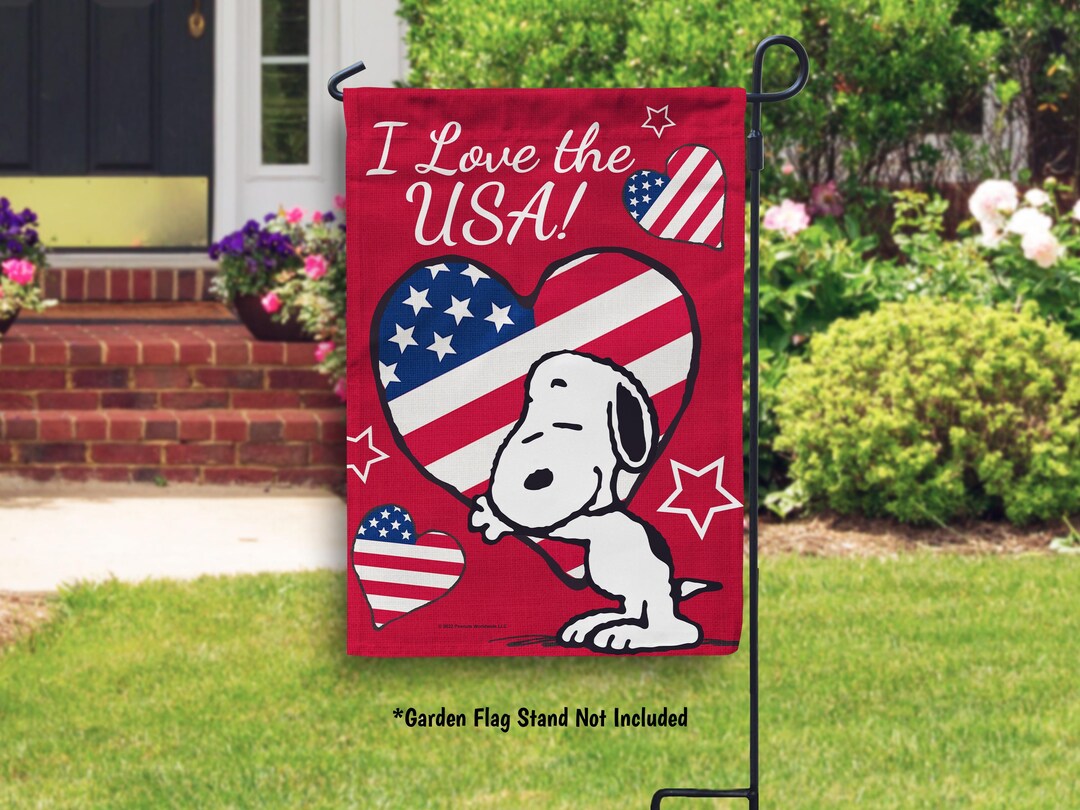 PEANUTS® I Love the USA Snoopy - Garden or House Flag - July 4th Yard ...