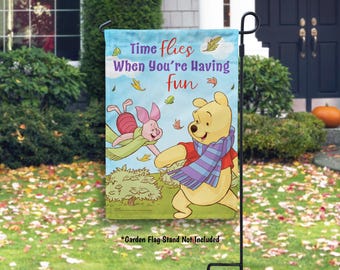 Winnie the Pooh Piglet Fall Garden Flag, Disney Fall House Flag, Winny the Pooh Gift Autumn Flag, Outdoor Disney Fall Decor, Pooh Bear Gifts