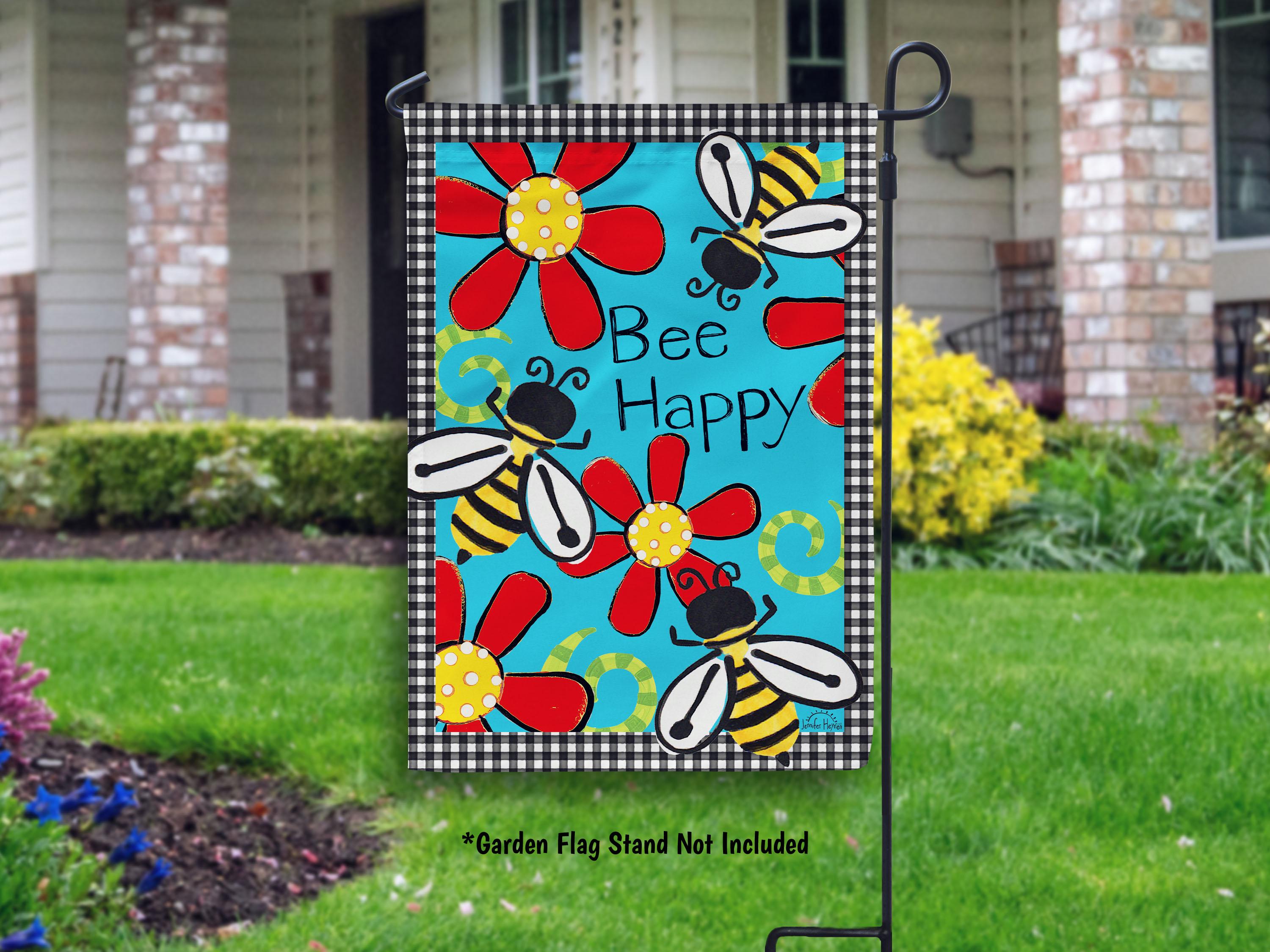 Bee Happy Spring Garden Flag Bee Lover Gift Floral Spring Yard Flag ...