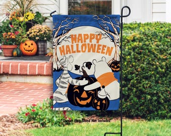 Disney Winnie the Pooh Halloween Flag, Pooh and Tigger Happy Halloween Welcome Yard Flag, Disney Halloween Outdoor Decor Winny the Pooh Gift
