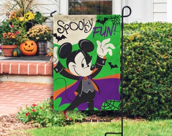 Disney Mickey Halloween Garden Flag, Disney Halloween Flag, Spooky Season Yard Flag Halloween Outdoor Decor, Vampire Mickey Flag Porch Decor