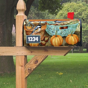 Mailbox Cover, Fall Pumpkin Chickadees Magnetic Mailbox Cover – 6.5″ W x 8.5″ H x 19″ L, Thick Magnetic Material, Fall, Autumn