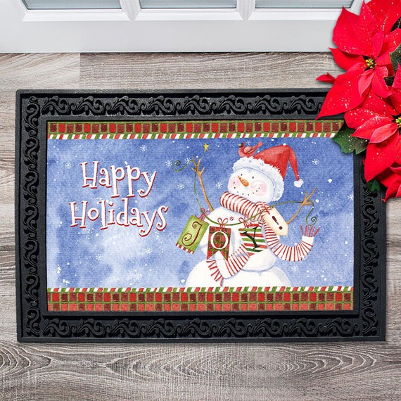 Christmas, Winter Joy Snowman Doormat 18 X 30, Outdoor/indoor, Heavy Duty  Recycled Rubber, Non-slip Backing, Winter 