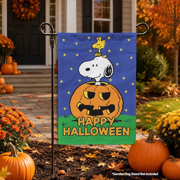 PEANUTS® Halloween Jack O'Lantern Snoopy and Woodstock Garden or House Flag