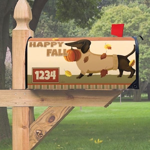 Mailbox Cover, Happy Fall Sweater Dachshund Magnetic Mailbox Cover – 6.5″ W x 8.5″ H x 19″ L, Thick Magnetic Material, Fall, Autumn