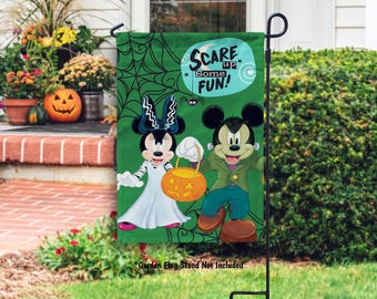 Mickey Minnie Halloween Garden Flag, Mickey Mouse Halloween Spooky Season Yard Flag, Disney Halloween Outdoor Decor, Disney Lover Gift