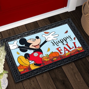 Disney, Disney Happy Fall Mickey Doormat - 18" x 30", Outdoor/Indoor, Heavy Duty Recycled Rubber, Non-Slip Backing, Doormat, Fall