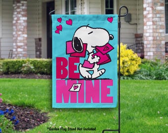 Peanuts Valentines Day Snoopy Flag, Peanuts Valentines Day Garden Flag, Snoopy Be Mine Love Yard Flag, Unique Snoopy Gift House Flag - PR