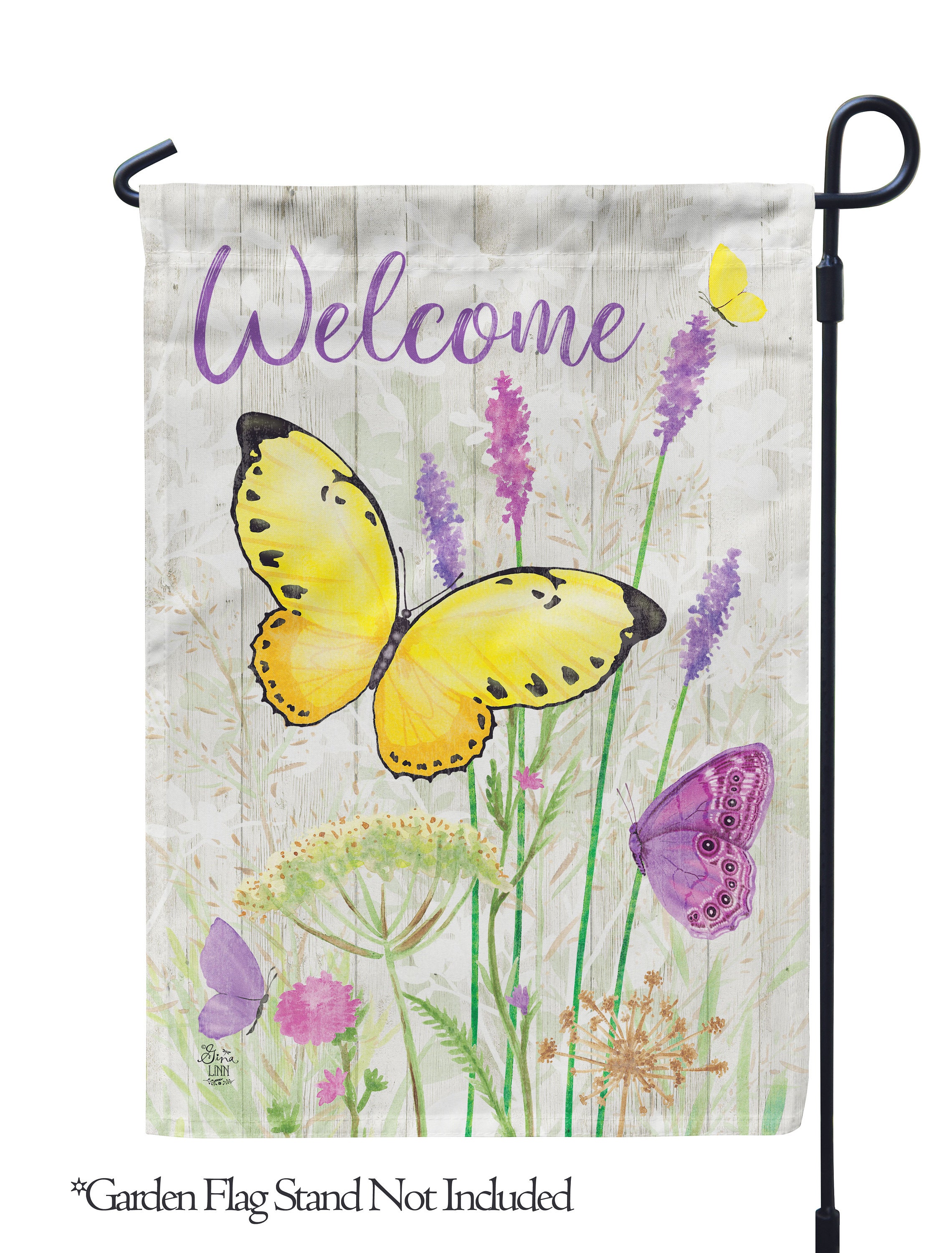 Violet Butterfly Welcome Garden Flag