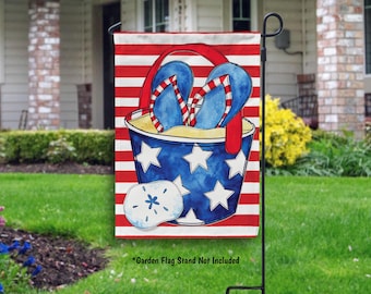 Freedom Beach Bucket Patriotic Garden Flag July 4th Outdoor Decor Summer Yard Flag Patriotic Home Decor American 4th of July Patriotic Gift