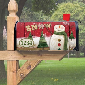 Mailbox Cover, Woodland Winter Snowman Magnetic Mailbox Cover – 6.5″ W x 8.5″ H x 19″ L, Thick Magnetic Material, Christmas, Winter