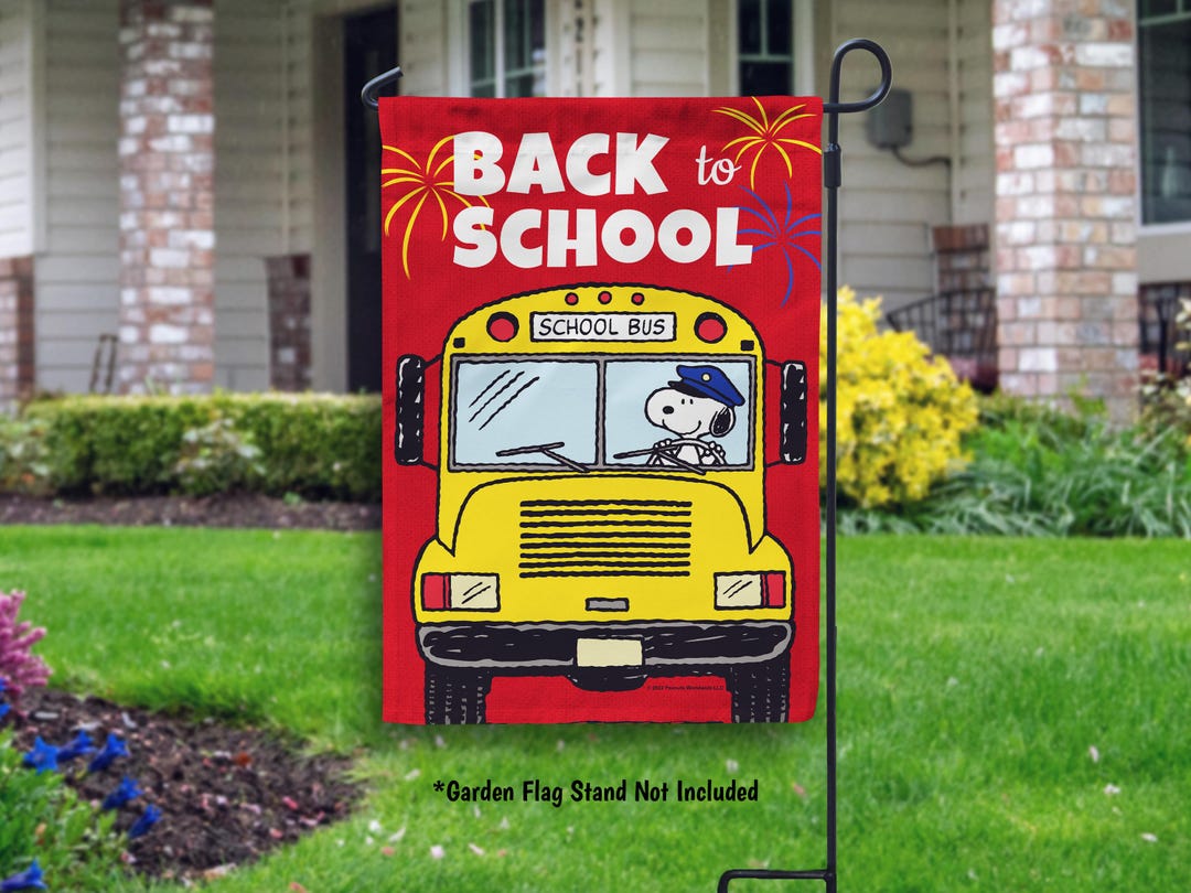 Snoopy Back to School Garden Flag Peanuts School Bus House Flag Outdoor ...
