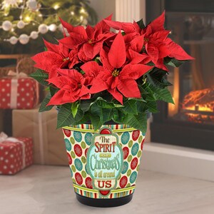 Planter, Spirit of Christmas – Planter, Outdoor/Indoor, 8.25″ H and 8.25″ W Pot, Matte Black Finish, Decorative Wrap, Christmas