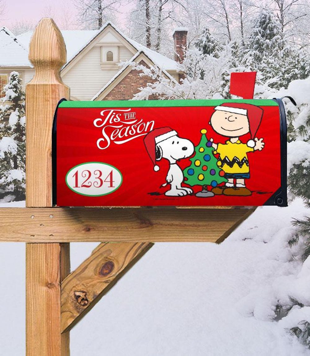 Christmas Snoopy And Charlie Brown Magnetic Mailbox Cover, Custom Charlie Brown Christmas Decorative Mailbox Topper, Snoopy Christmas Gift Bespoketshirt Collections