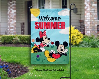 Mickey and Minnie Summer Garden Flag Disney Summer Yard Flag Outdoor Decor Disney Lover Gift Disney Home Decor Summer Welcome Flag