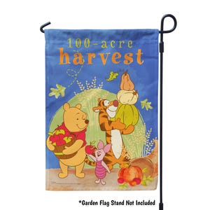 Winnie the Pooh Fall Flag, Disney Fall Garden Flag, Pooh Thanksgiving House Flag, Custom Fall Decor, 100-Acre Harvest Pooh, Tigger, Piglet 12.5" x 18 Garden