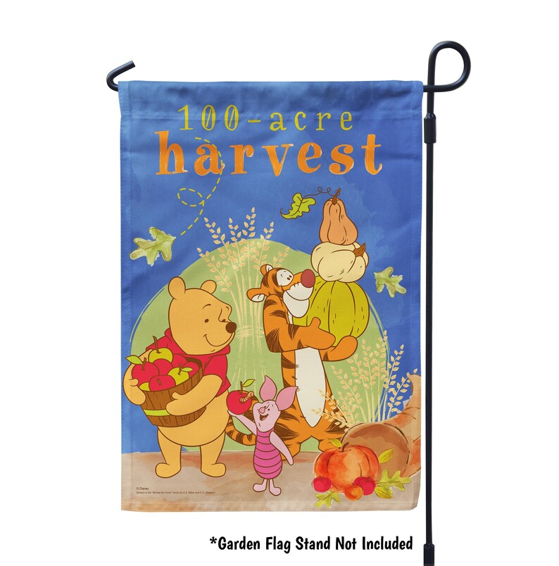 Winnie the Pooh Fall Flag, Disney Fall Garden Flag, Pooh Thanksgiving House Flag, Custom Fall Decor, 100-Acre Harvest Pooh, Tigger, Piglet 12.5" x 18 Garden