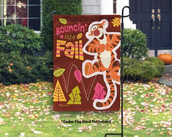 Disney Fall Garden Flag Winnie the Pooh House Flag, Tigger Outdoor Flag, Disney Fall Outdoor Decor, Bouncin' into Fall Tigger Fall Yard Flag