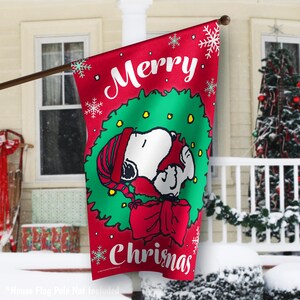 PEANUTS® Snoopy Merry Christmas Wreath Garden Flag, Snoopy Christmas House Flag, Peanuts Outdoor Christmas Decor, Unique Snoopy Gift - PR image 3