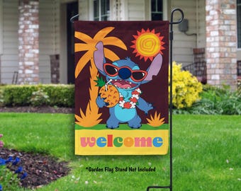 Disney Stitch Welcome Flag, Lilo and Stitch Decor Summer Yard Flag Disney Outdoor Coastal Decorations, Stitch Lovers Gift Disney Decor