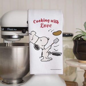 Peanuts Chef Snoopy Tea Towel, Cooking with Love Kitchen Hand Towel, Snoopy Gift for Mom, Peanuts Home Kitchen Decor, Peanuts Dish Towel -PR