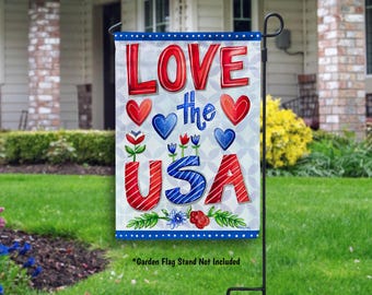 Love the USA Patriotic Garden Flag July 4th Outdoor Decor Summer Yard Welcome Flag, Patriotic Home Decor American 4th of July Patriotic Gift