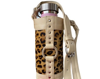 The Eco Bottle Holster ~ Cream & Leopard | Reusable Bottle Carry Bag