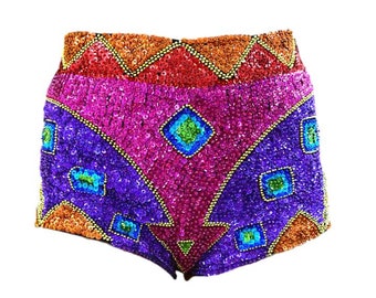 Rainbow LGBTQ Pride High Waist Sequin Shorts for Festival Hot Pants and Rave Outfit | Available as Matching Set | FREE SHIPPING