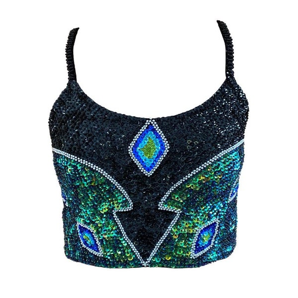 cropped floral sequin top