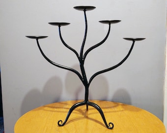 Vintage Handcrafted Iron Scroll Candelabra Candle Holder