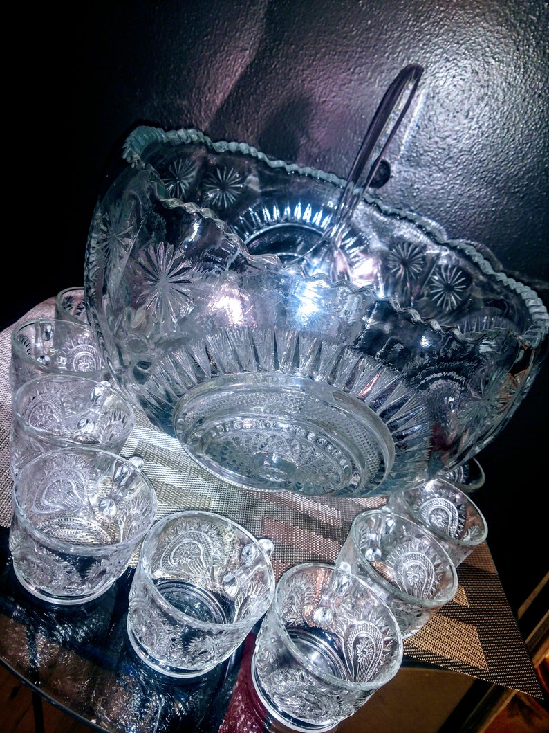 Smith Glass Punch Bowl Set Etsy